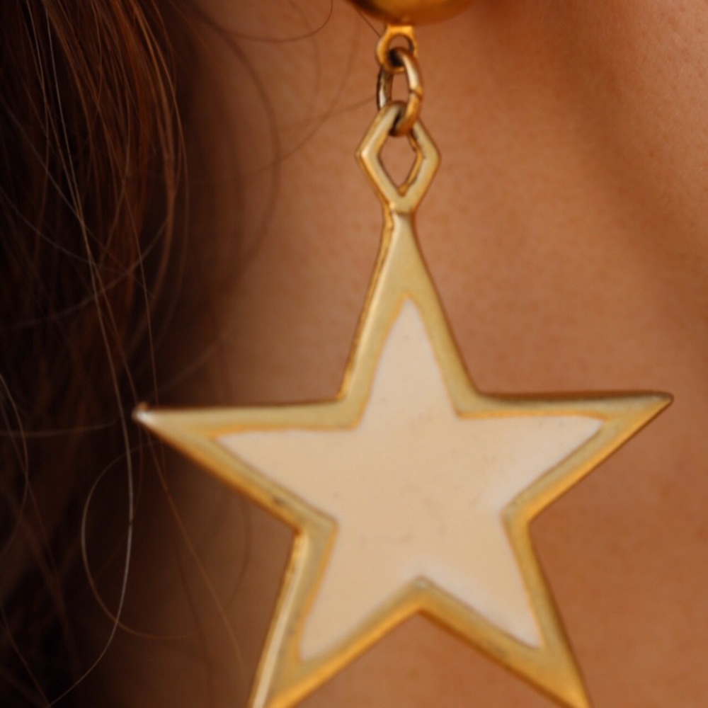 Vintage gold and white star earrings